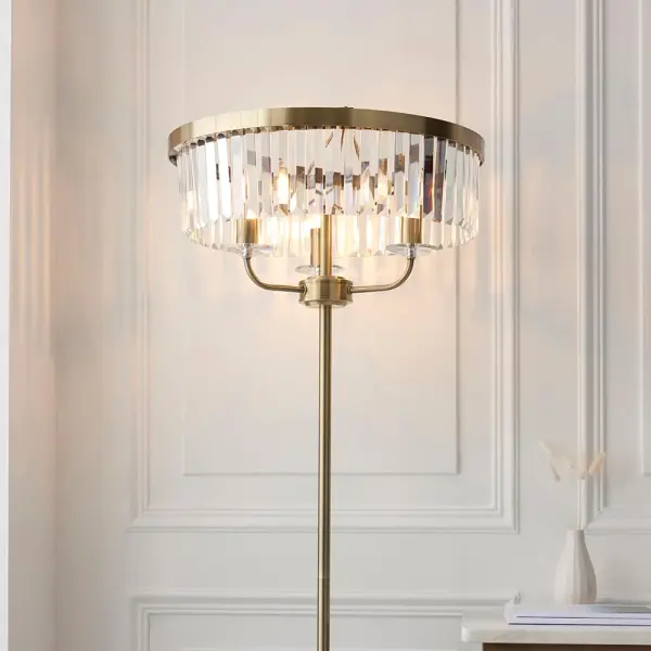 Carol Antique Brass & Crystal Floor Lamp