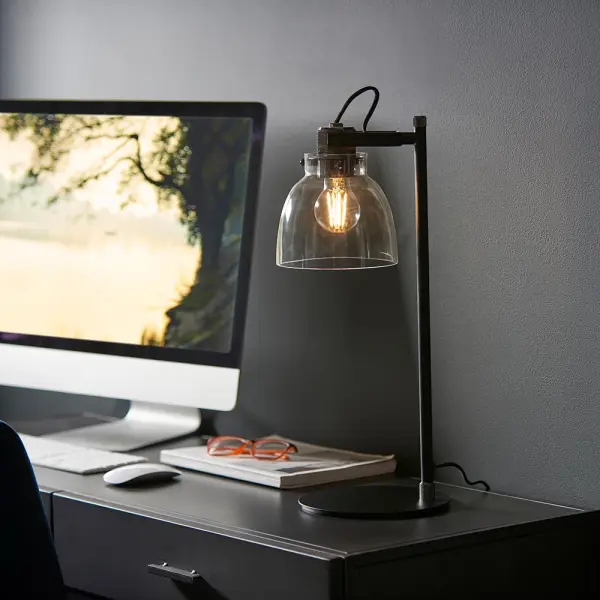 Belle Smoked Grey Table Lamp in Black Finish