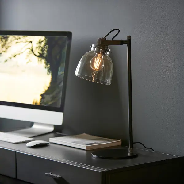 Belle Smoked Grey Table Lamp in Black Finish