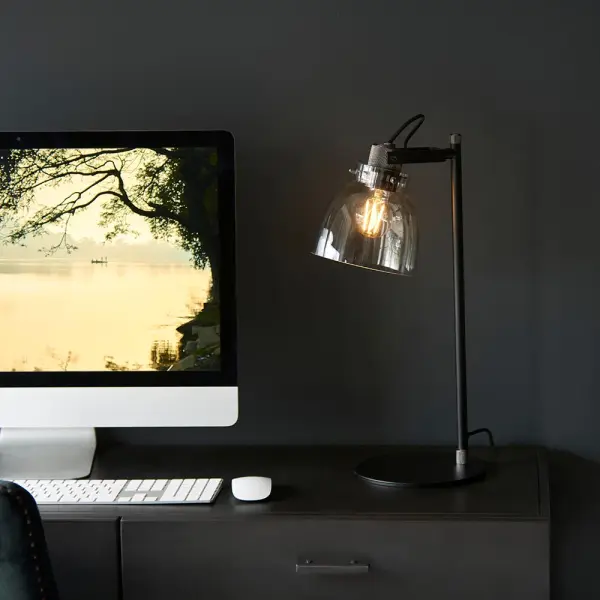 Belle Smoked Grey Table Lamp in Black Finish