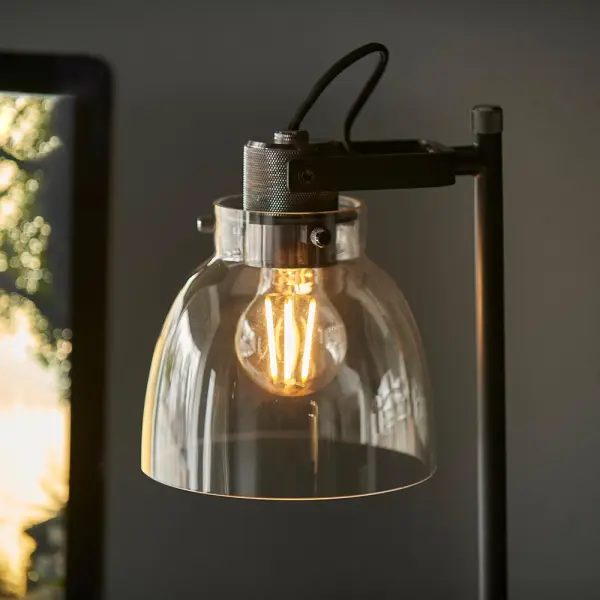Belle Smoked Grey Table Lamp in Black Finish