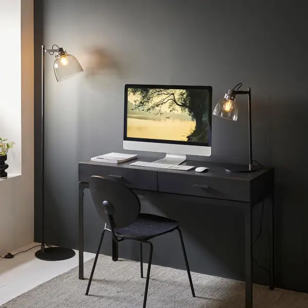 Belle Smoked Grey Table Lamp in Black Finish