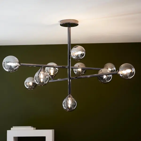 Eve 10 Light Black Chrome Pendant with Smoked Shades