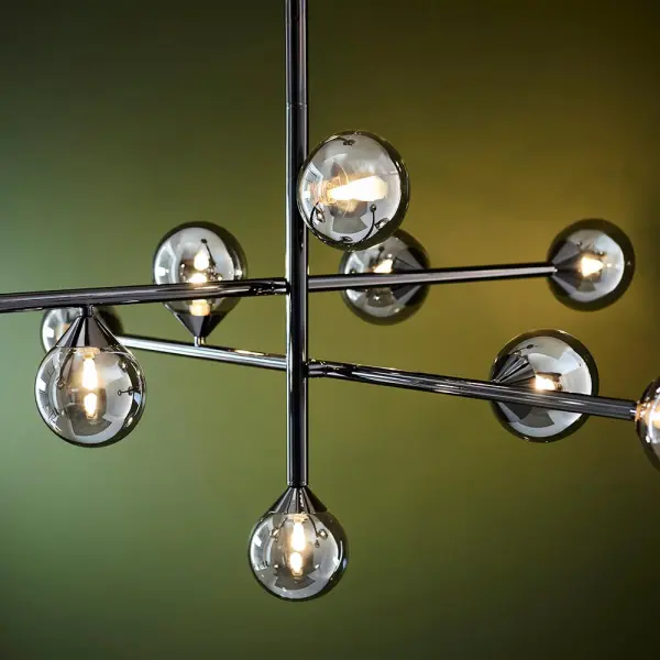 Eve 10 Light Black Chrome Pendant with Smoked Shades