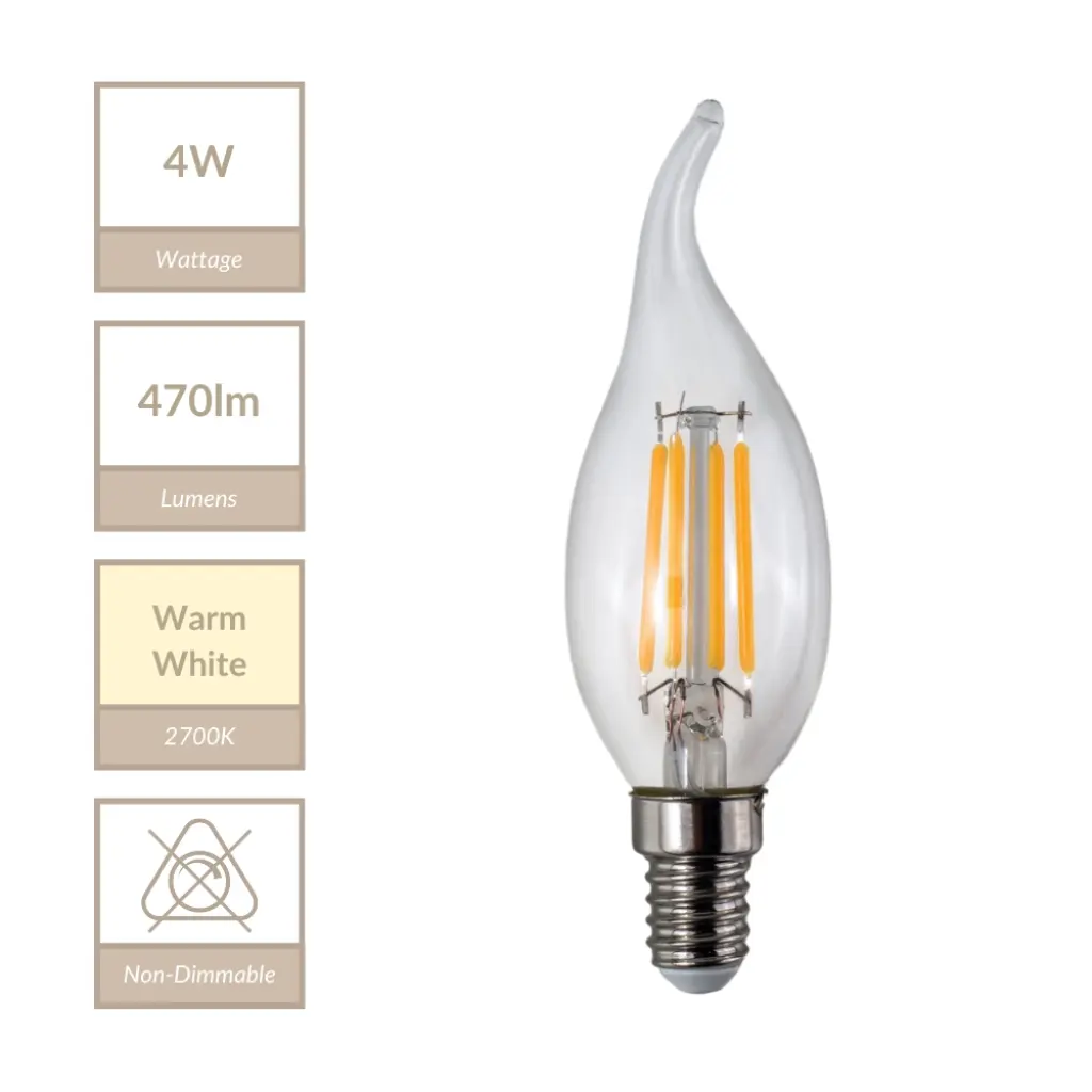 4W E14 Non Dimmable Bent Tip Candle in Warm White