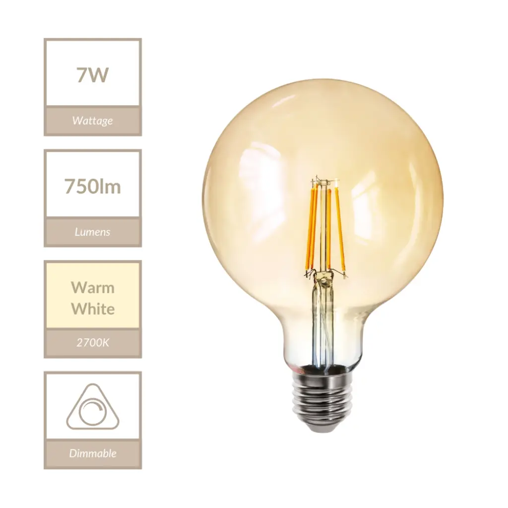 7W E27 Amber Glass Dimmable 125mm Globe