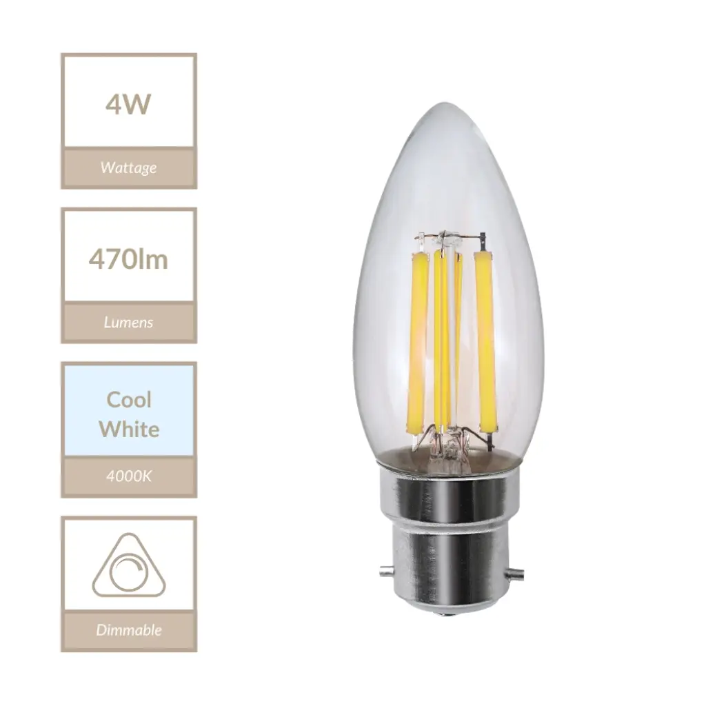 4W B22 Dimmable Candle Bulb in Cool White