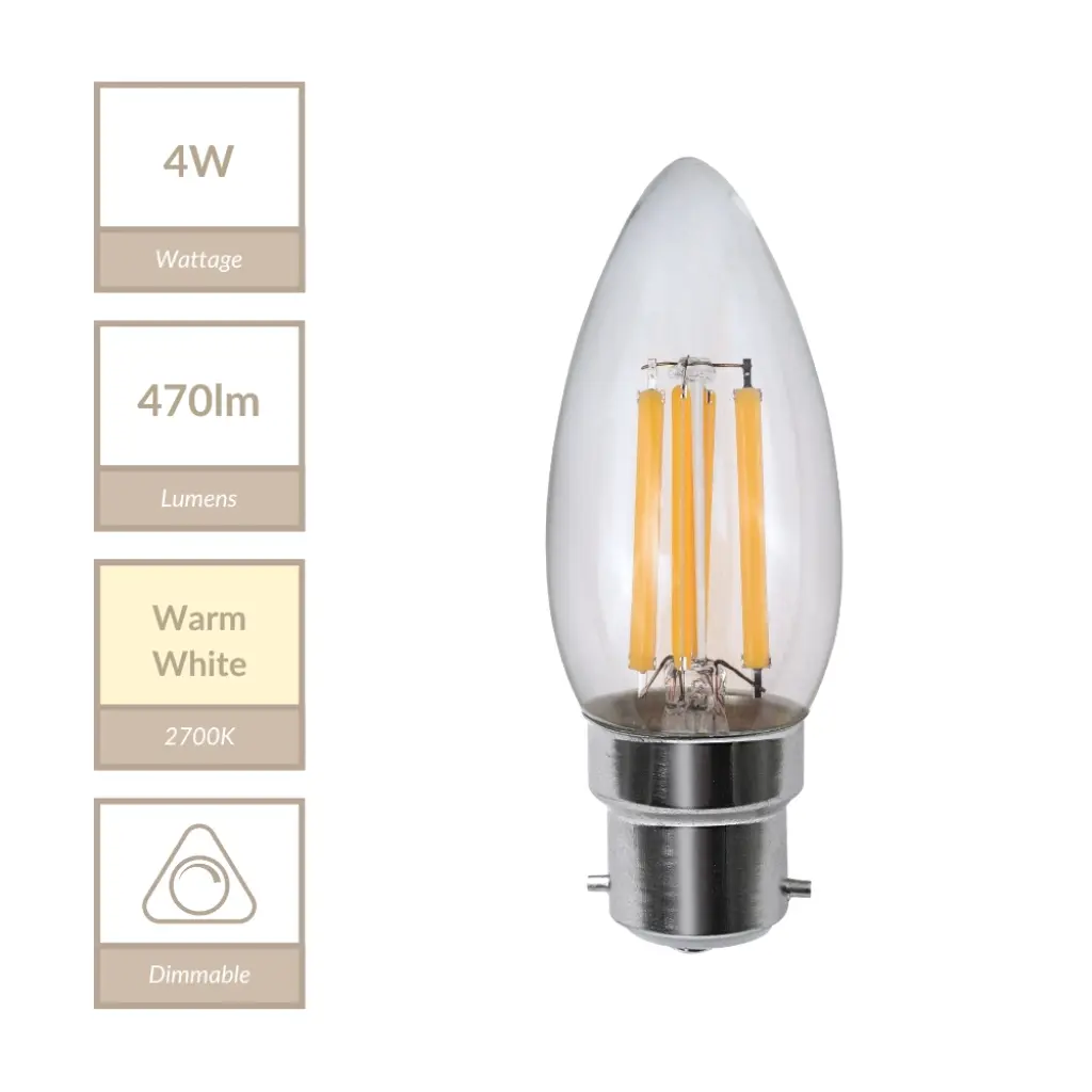 4W B22 Dimmable Candle Bulb in Warm White