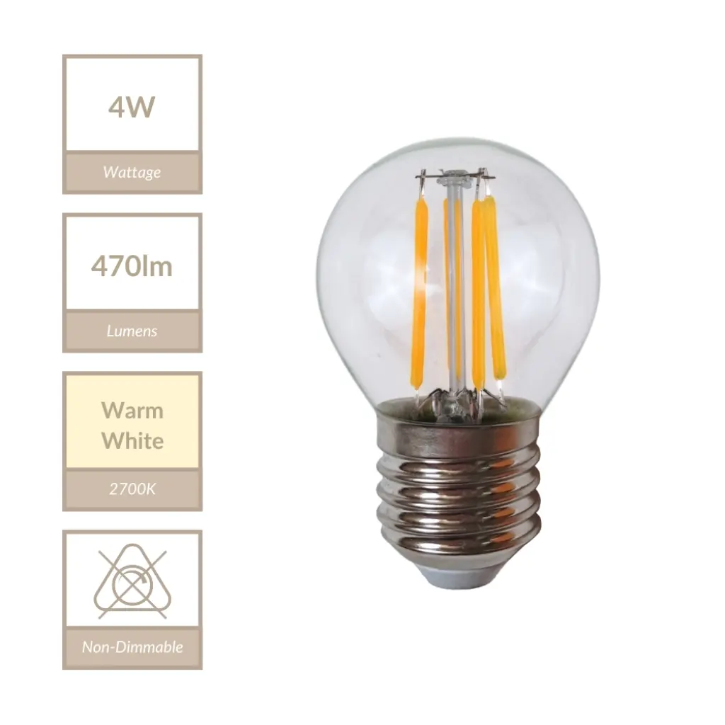 4W E27 Non Dimmable Golf Ball Bulb in Warm White