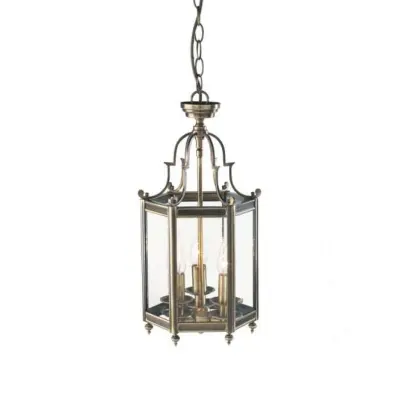 3-light antique brass dual mount   glass lantern
