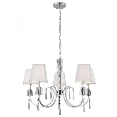 6885-5CC Portico Chrome 5lt Fitting with Crystal Drops & White String Shades