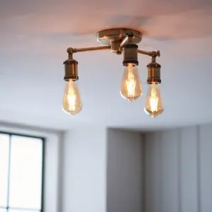 Hal 3 Light Semi Flush in Antique Brass