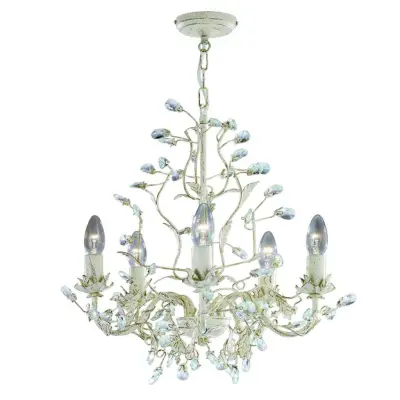 Almandite 5  Light Ceiling, Cream Gold Finish With Leaf Dressing And Clear Crystal Deco