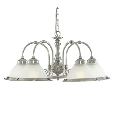 American Diner 5 Light Fitting Satin Silver Opaque Glass
