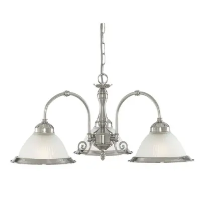 American Diner 3 Light Fitting Satin Silver Opaque Glass