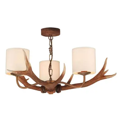 Antler 3 Light Highland Rustic Fitting Complete with Bespoke Shades