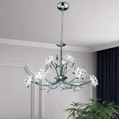 Bellis Chrome 9 Light Fitting with Clear Flower Glass