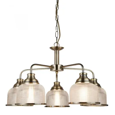 Bistro II 5 Light Ceiling Antique Brass With Halophane Glass