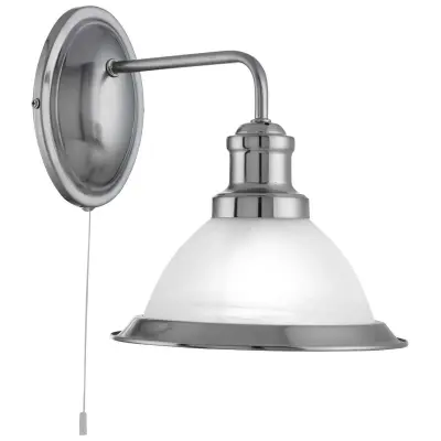 Bistro Satin Silver Wall Light With Acid Glass Shade