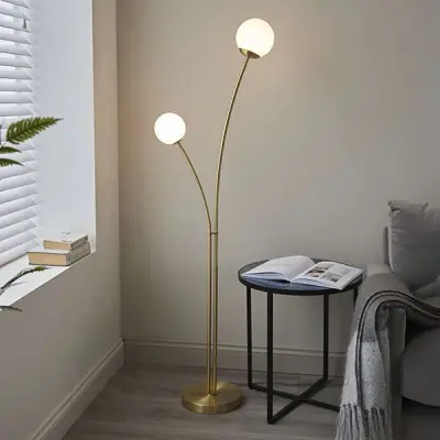 Bloom 2 Light Floor Lamp in Gold with Opal Glass