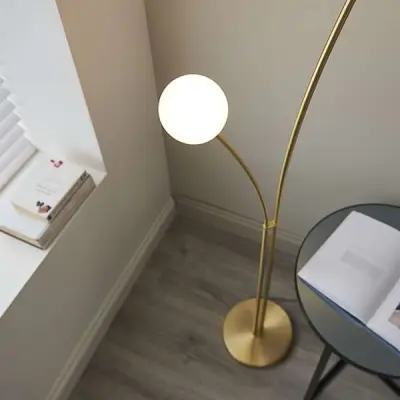 Bloom 2 Light Floor Lamp in Gold with Opal Glass