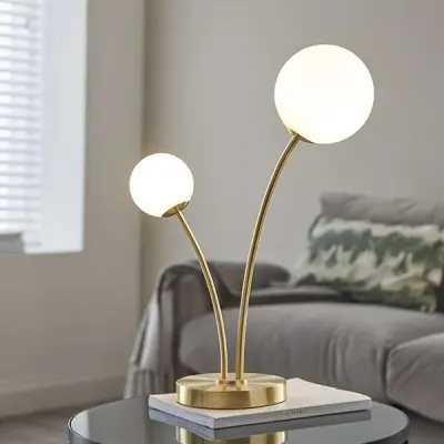 Bloom 2 Light Table Lamp in Gold with Opal Glass