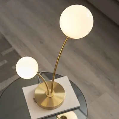Bloom 2 Light Table Lamp in Gold with Opal Glass