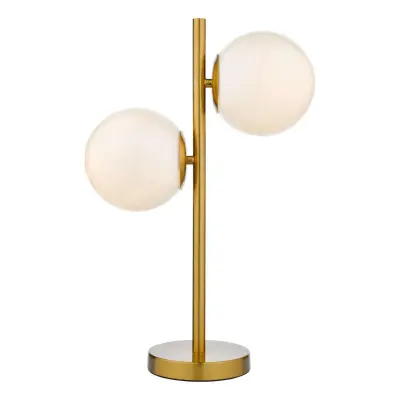 Bombazine 2 Light Table Lamp in Natural Brass C/W Opal Glass