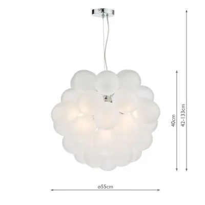 Bubbles 6 Light Pendant in Polished Chrome & Frosted Glass