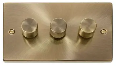 Deco 3Gang 2way Antique Brass Dimmer Switch