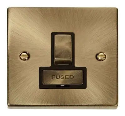 Deco Antique Brass 13A Fused Switched C/Unit Black Insert