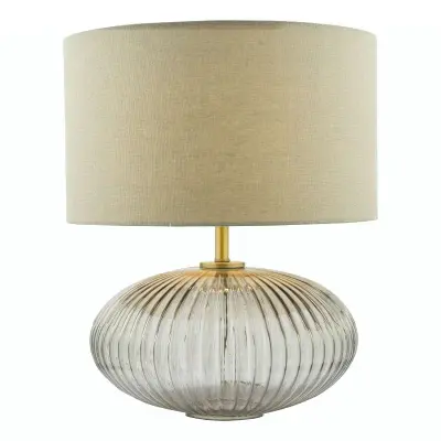 Edmond Antique Brass Table Lamp with Smoked Glass C/W Shade