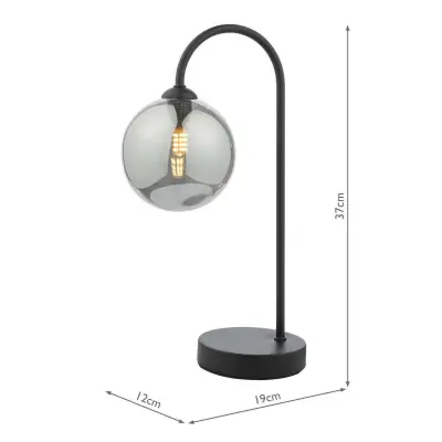 Eisaa Tocuh Table Lamp in Black C/W Smoked Shade