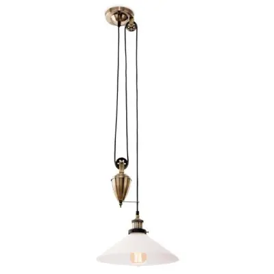 Empire Single Light Rise And Fall Ceiling Pendant In Antique Brass