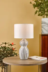 Evie White & Blue Ceramic Table Lamp C/W Shade