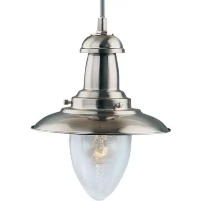Fisherman Satin Silver Ceiling Light with Oval Seeded Glass Shade
