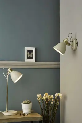 Frederick Gloss Cream Wall Light with Antique Brass Detail