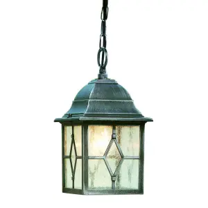 Genoa Ip23 Black & Silver Outdoor Porch Light With Lead Glass