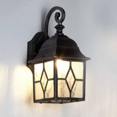 Genoa Ip44 Black & Silver Outdoor Wall Light With Lead Glass