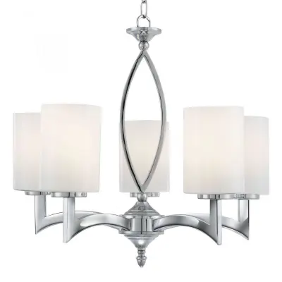 Gina 5 Light Ceiling Chrome with White Glass Shades