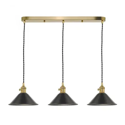 Hadano 3 Light Suspension in Natural Brass With Antique Pewter Shades
