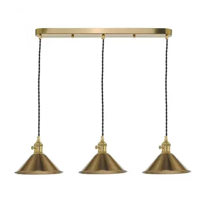 Hadano 3 Light Suspension in Natural Brass With Brass Shades