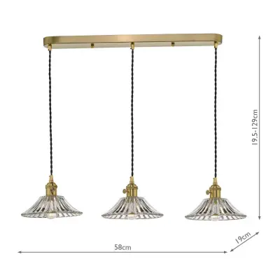 Hadano 3 Light Suspension in Natural Brass With Flared Glass Shades