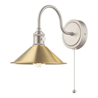 Hadano Antique Chrome Wall Light With Aged Brass Shade