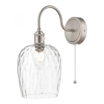 Hadano Antique Chrome Wall Light With Dimpled Glass Shade