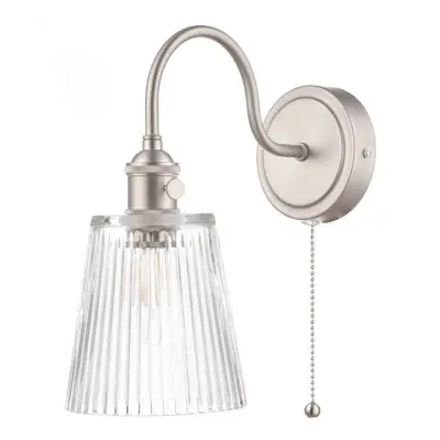 Hadano Antique Chrome Wall Light With Ribbed Glass Shade