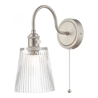 Hadano Antique Chrome Wall Light With Ribbed Glass Shade