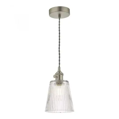 Hadano Pendant in Antique Chrome With Ribbed Glass Shade
