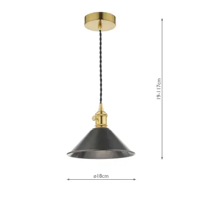 Hadano Pendant in Natural Brass With Antique Pewter Shade