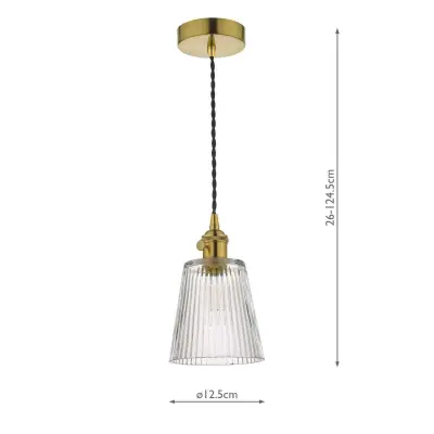 Hadano Pendant in Natural Brass With Ribbed Glass Shade